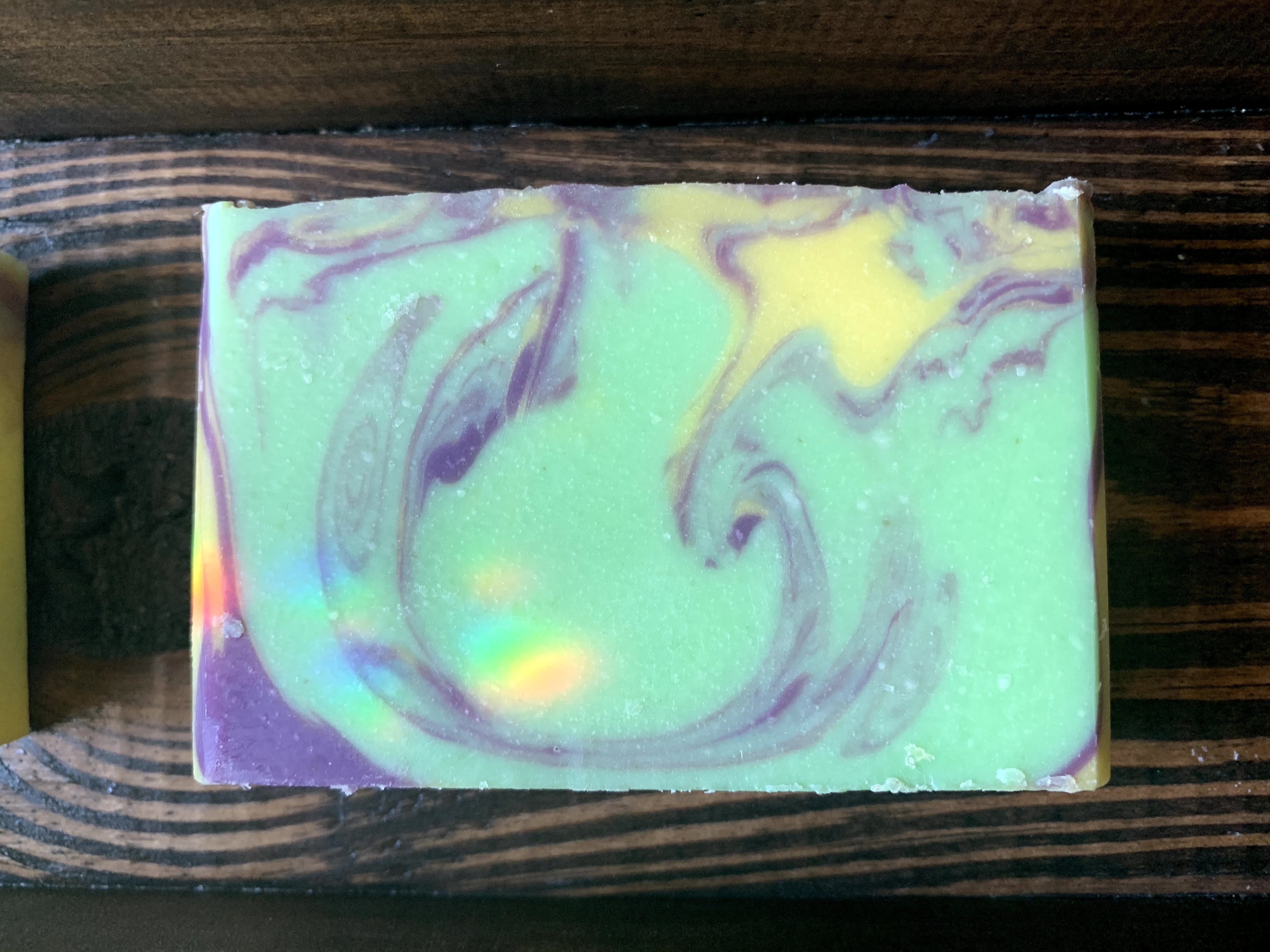 Green and purple swirled soap bar